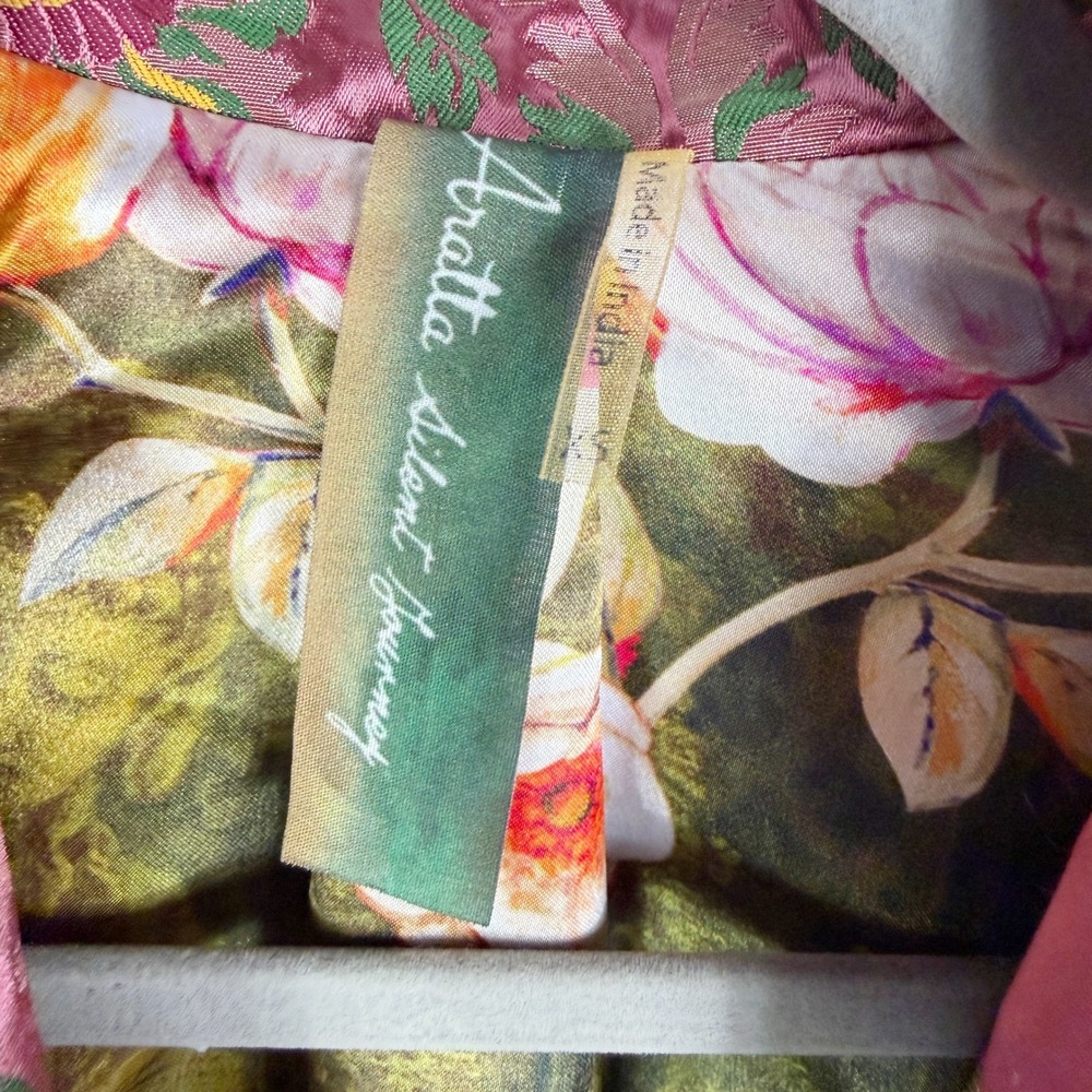 Aratta Silent Journey Renaissance Silk Jacquard Blazer Pink Floral Brocade Sz XS - Picture 8 of 12